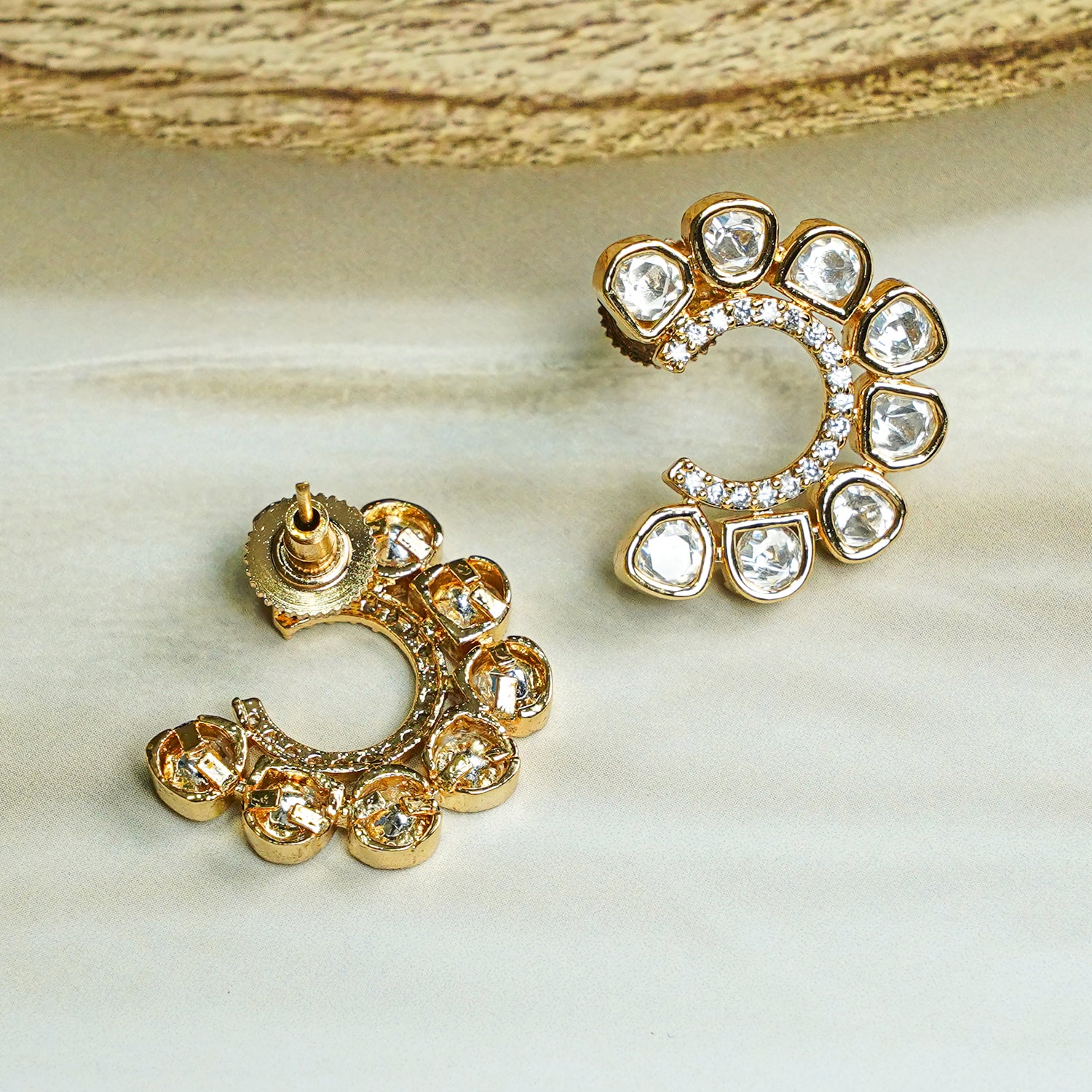 Zevar Club 12K Gold-Plated Sheetal C-Shaped Kundan Studs