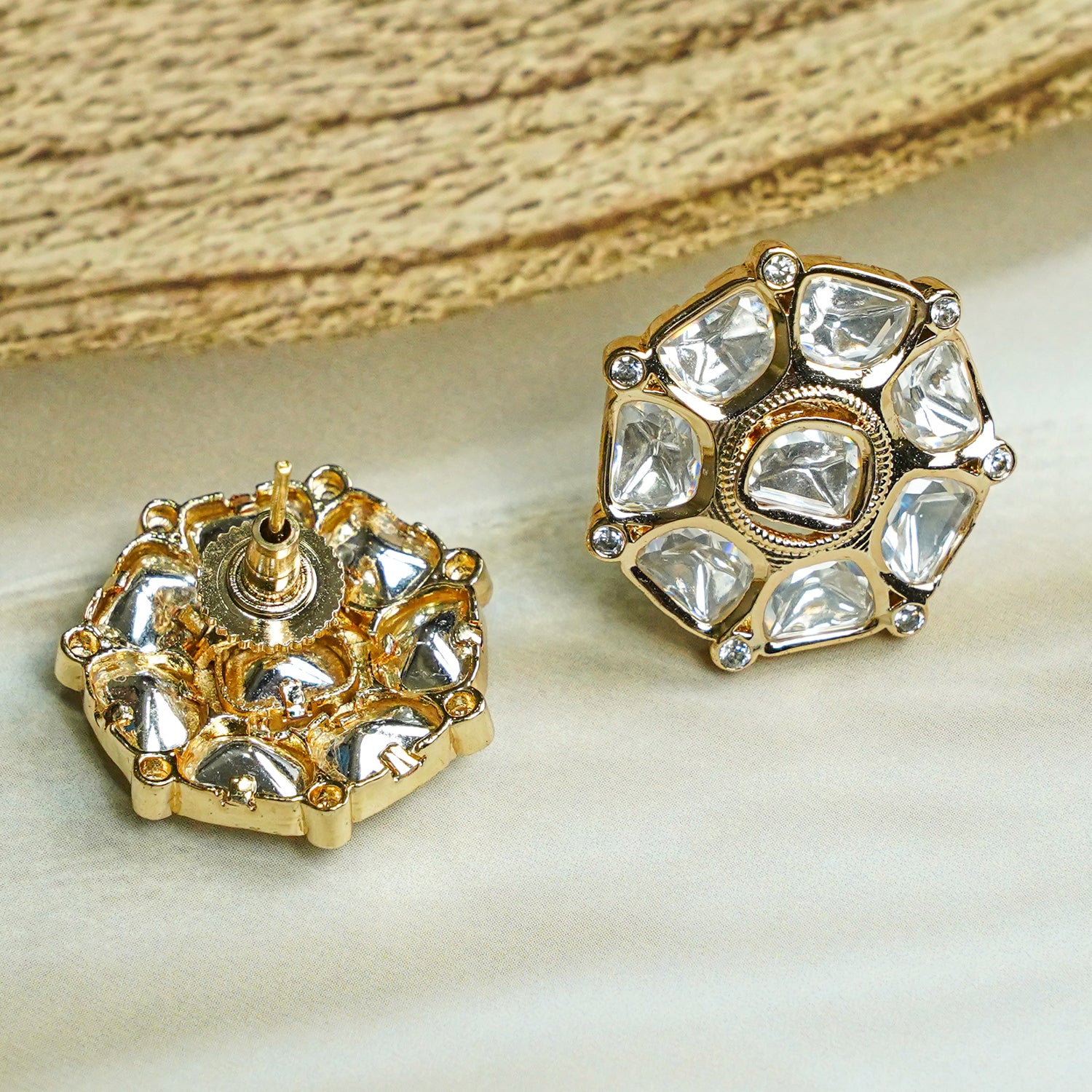 Zevar Club 18K Gold-Plated Octagon Kundan Studs