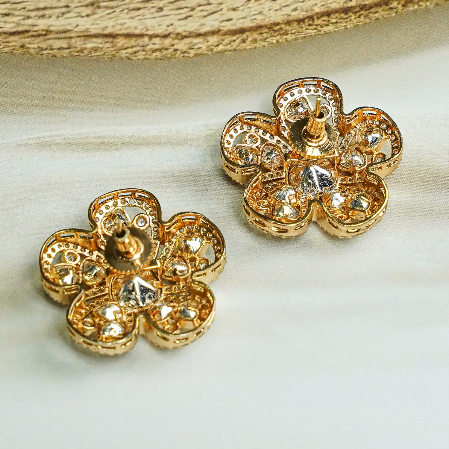 Zevar Club 12K Gold-Plated Flower Shaped Kundan Diamond Studs
