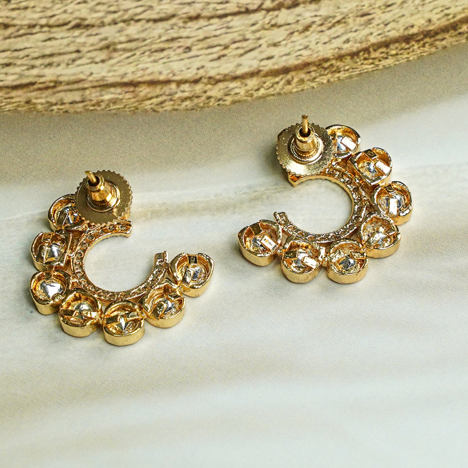 Zevar Club 12K Gold-Plated Sheetal C-Shaped Kundan Studs