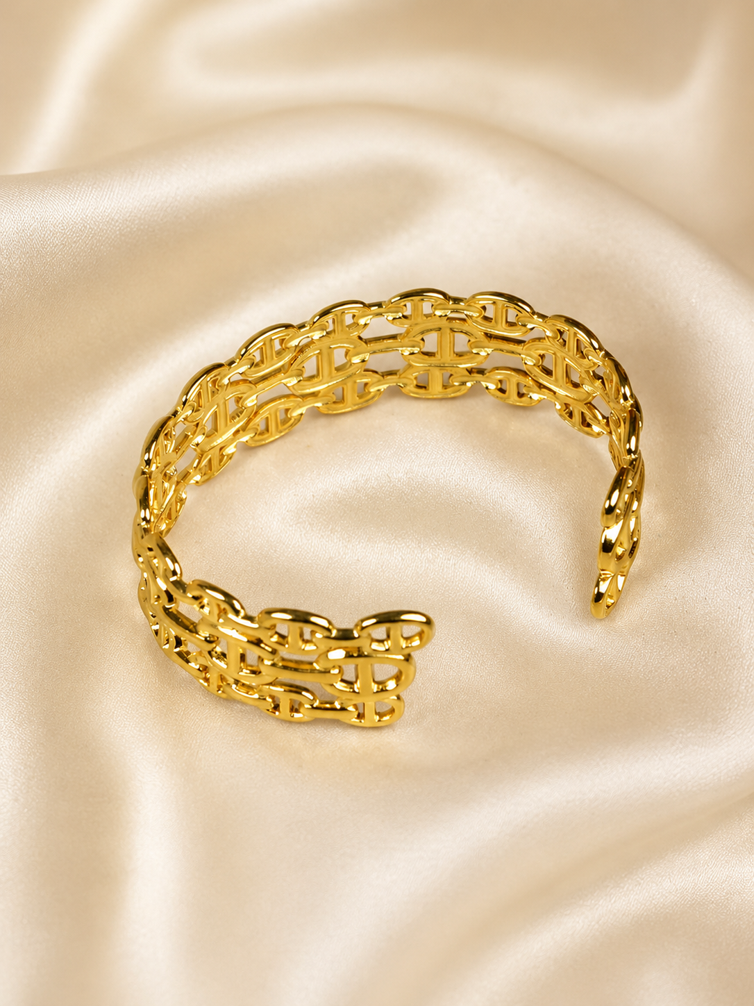 Zevar Club Gold Tone Stainless Steel Tarnish Free Waterproof Chain-Link Cuff Bracelet for Women