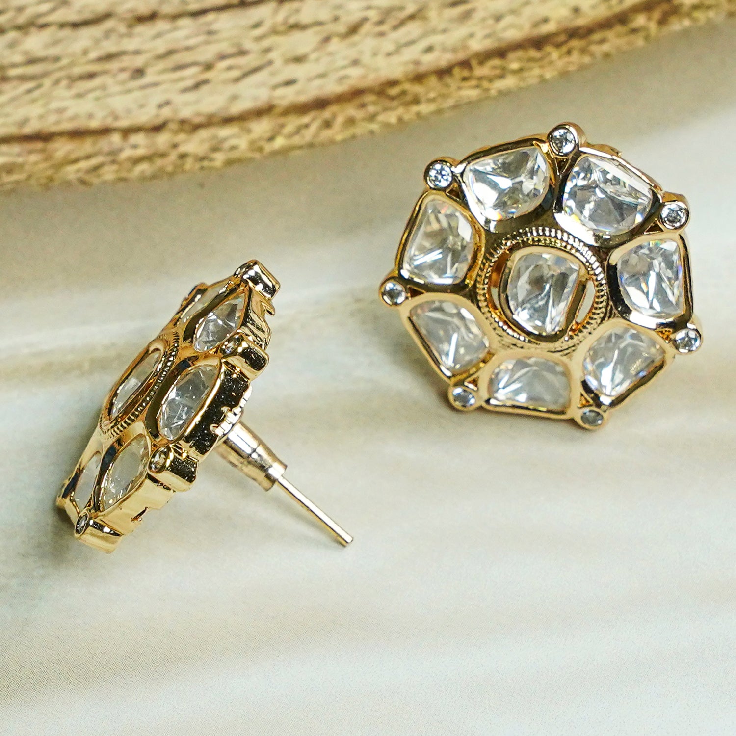 Zevar Club 18K Gold-Plated Octagon Kundan Studs