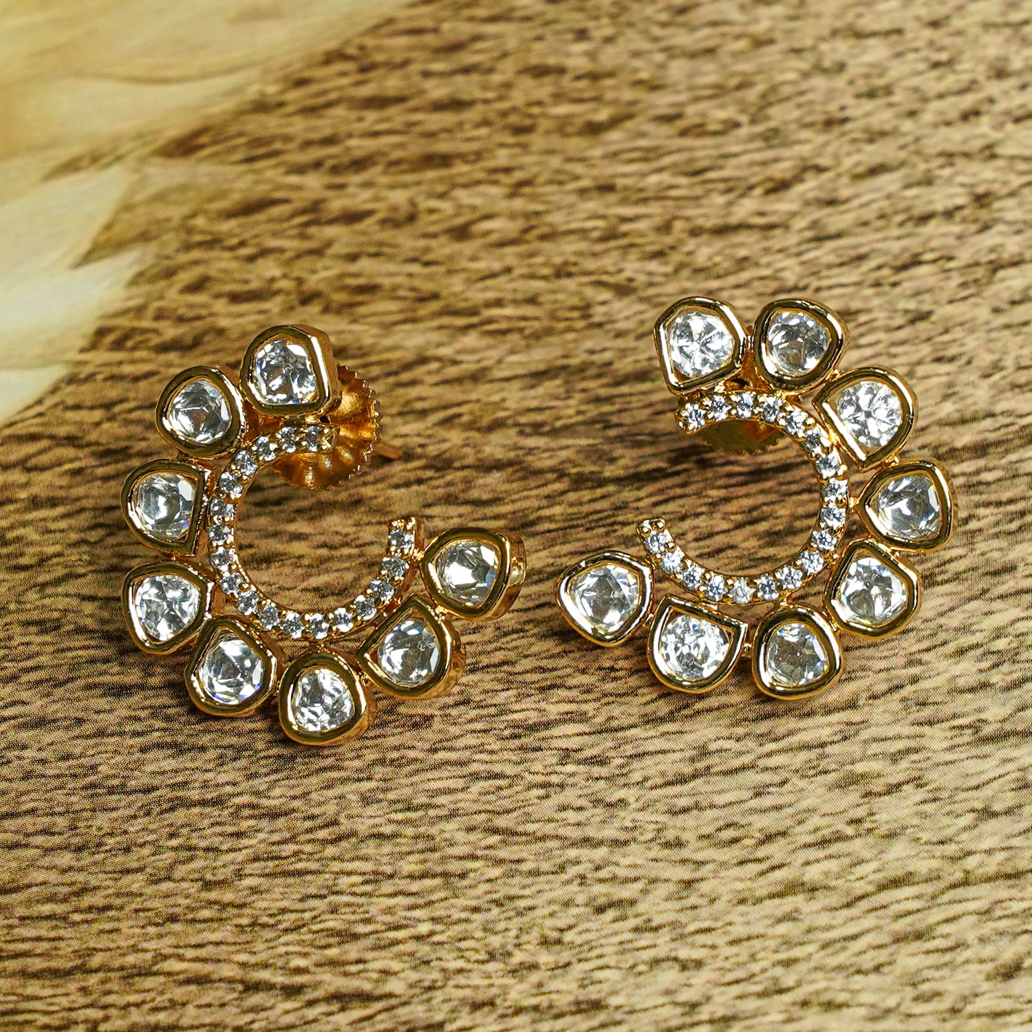 Zevar Club 12K Gold-Plated Sheetal C-Shaped Kundan Studs