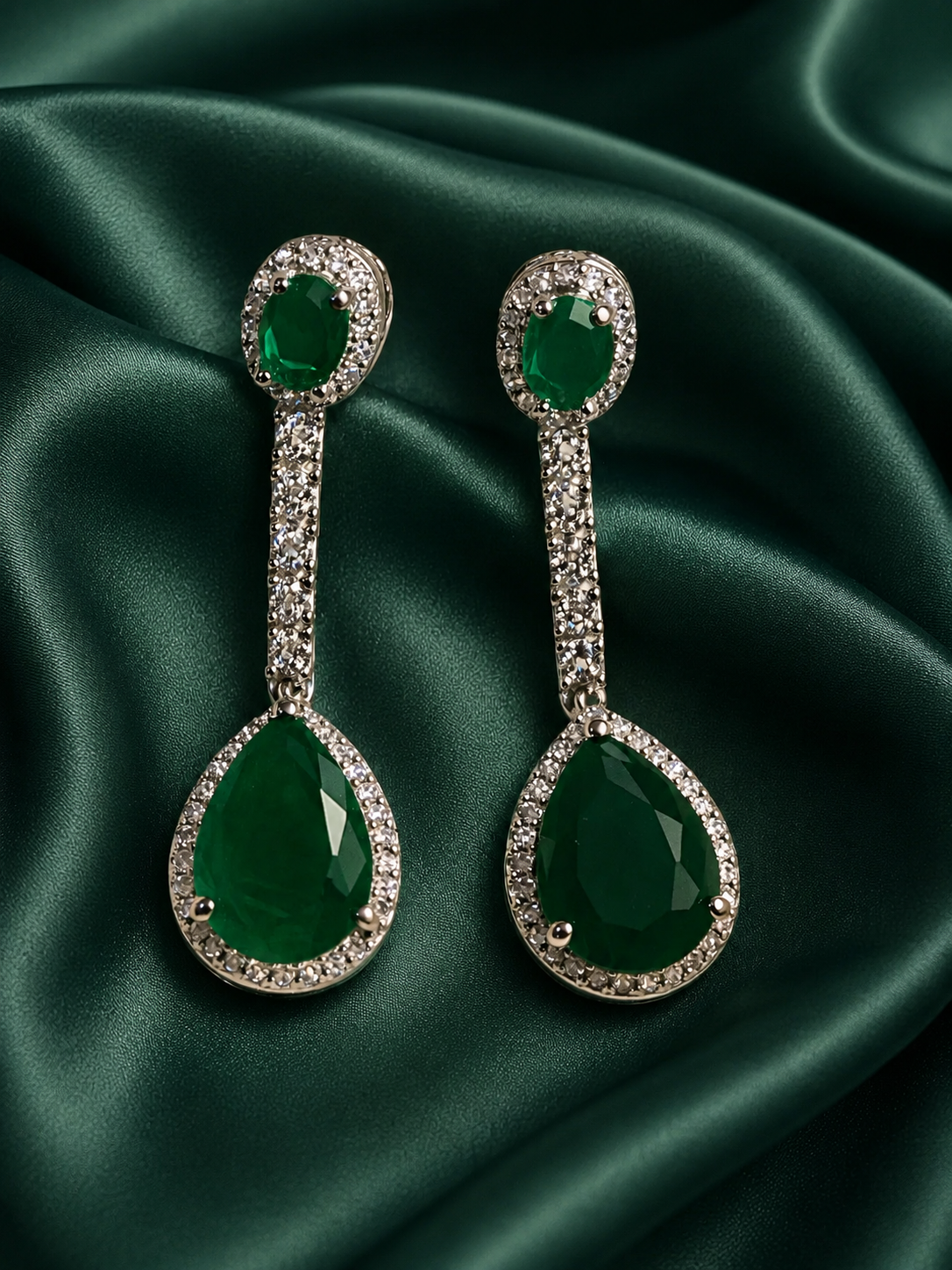 Zevar Club Luxury Emerald Green Glam Diamond Earrings for Women
