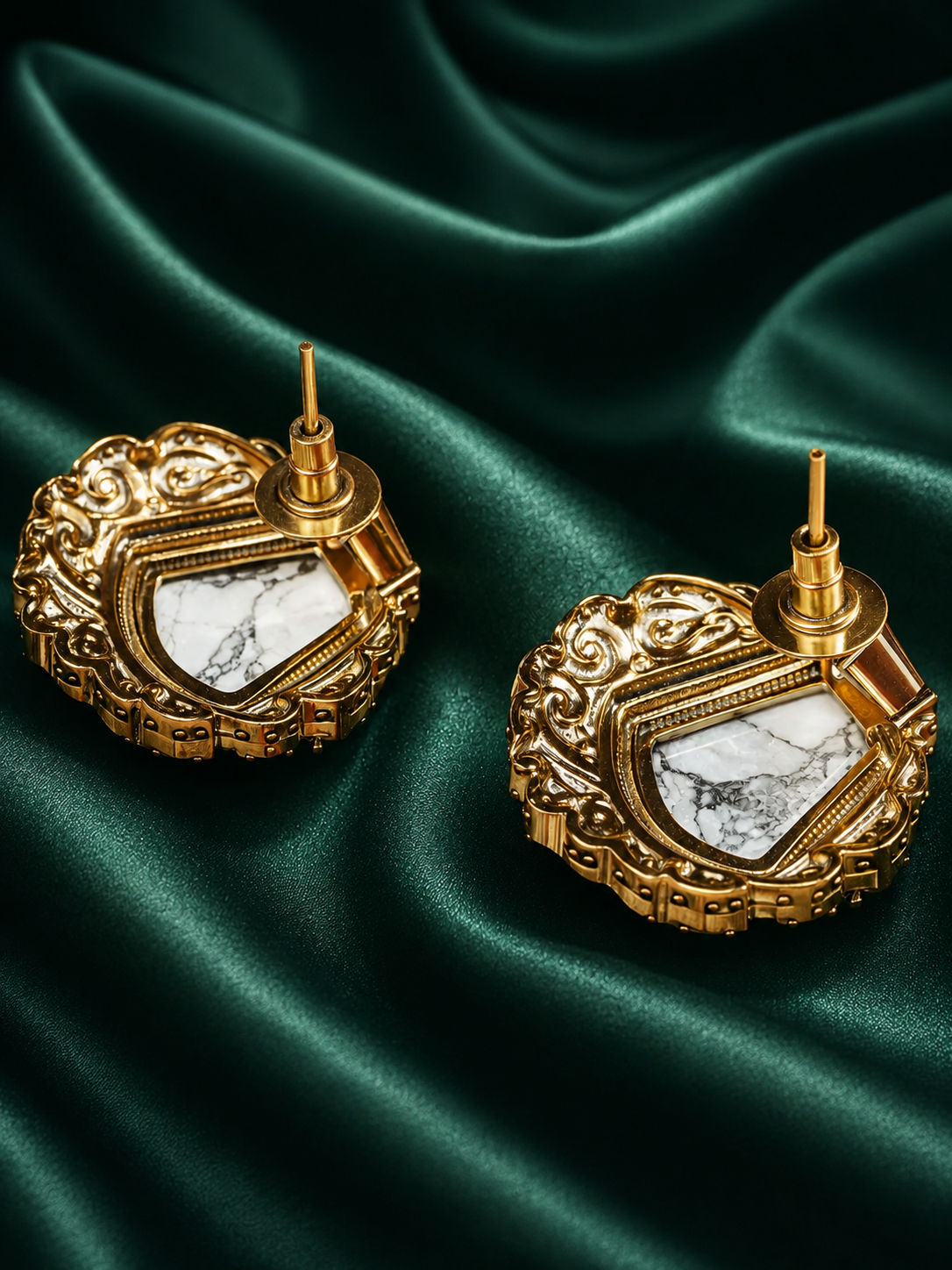 Zevar Club Rhodium-Plated Marble-Effect White Gemstone & AAA Cubic Zirconia Statement Stud Earrings