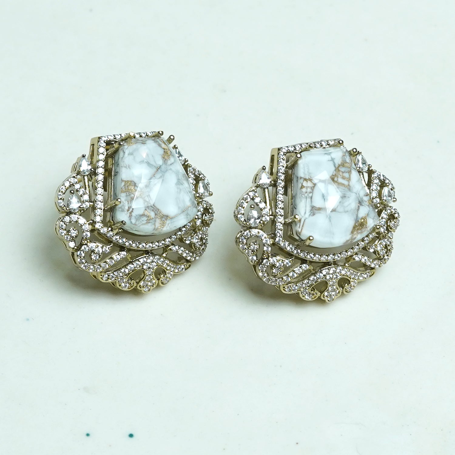 Zevar Club 12K Rhodium Plated Emerald Uncut Victorian Studs Earrings