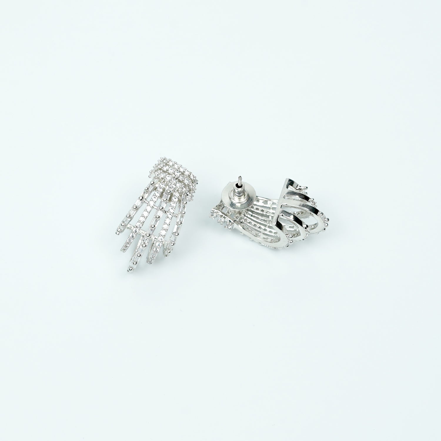 Zevar Club Rhodium-Plated Handcrafted Cubic Zirconia Studded Demi-Fine Layered Fringe Earrings