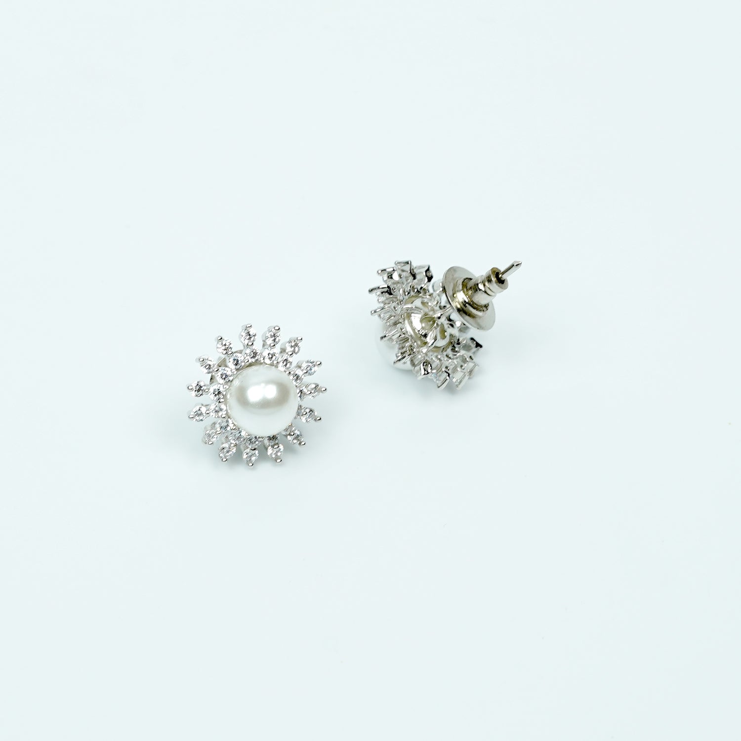 Zevar Club 18K Gold-Plated White Pearl & Cubic Zirconia Floral Stud Earrings in Silver Tone