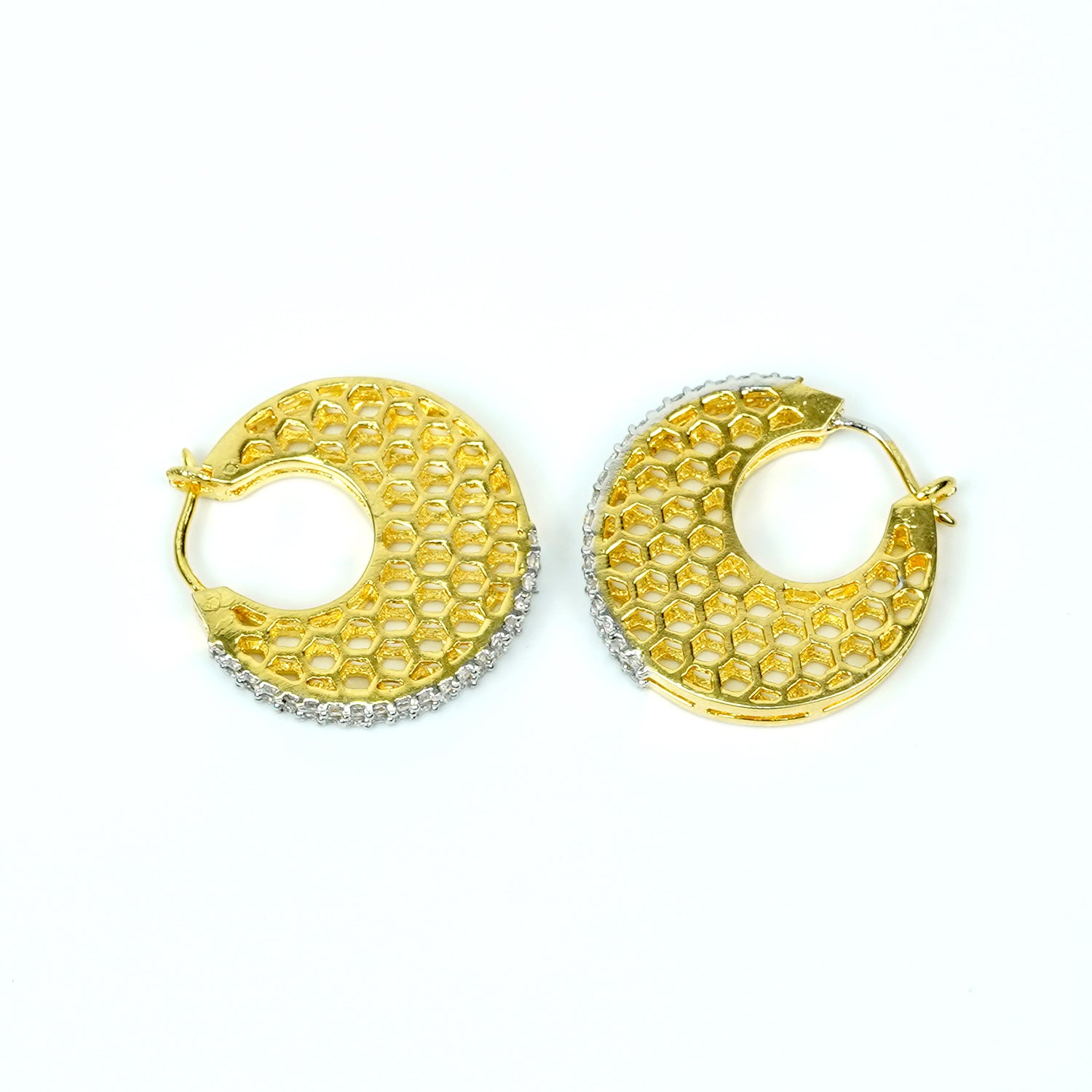 Zevar Club 22K Gold-Plated Marquise Cubic Zirconia Studded Demi-Fine Textured Hoop Earrings