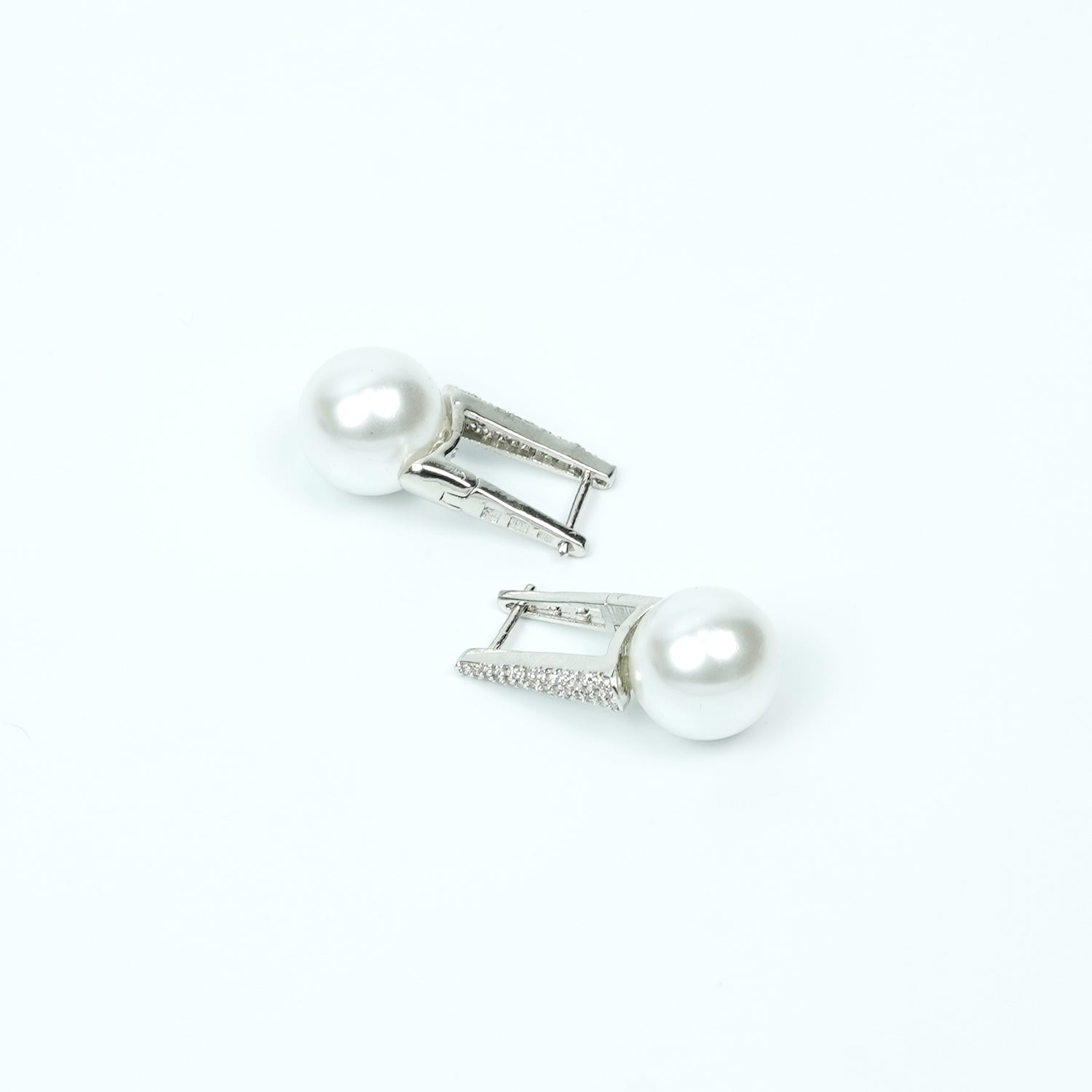 Zevar Club Rhodium-Plated Handcrafted Pointed Cubic Zirconia Top & Glossy Pearl Drop Earrings