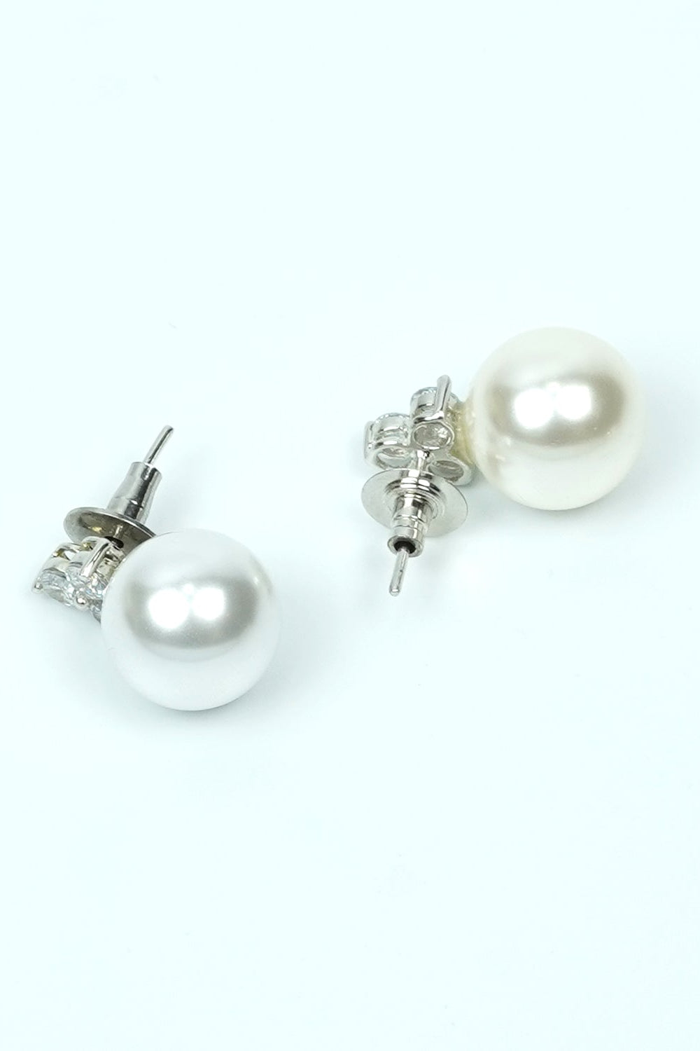 Zevar Club Rhodium-Plated Handcrafted Cubic Zirconia & Pearl Drop Earrings with Leaf Design