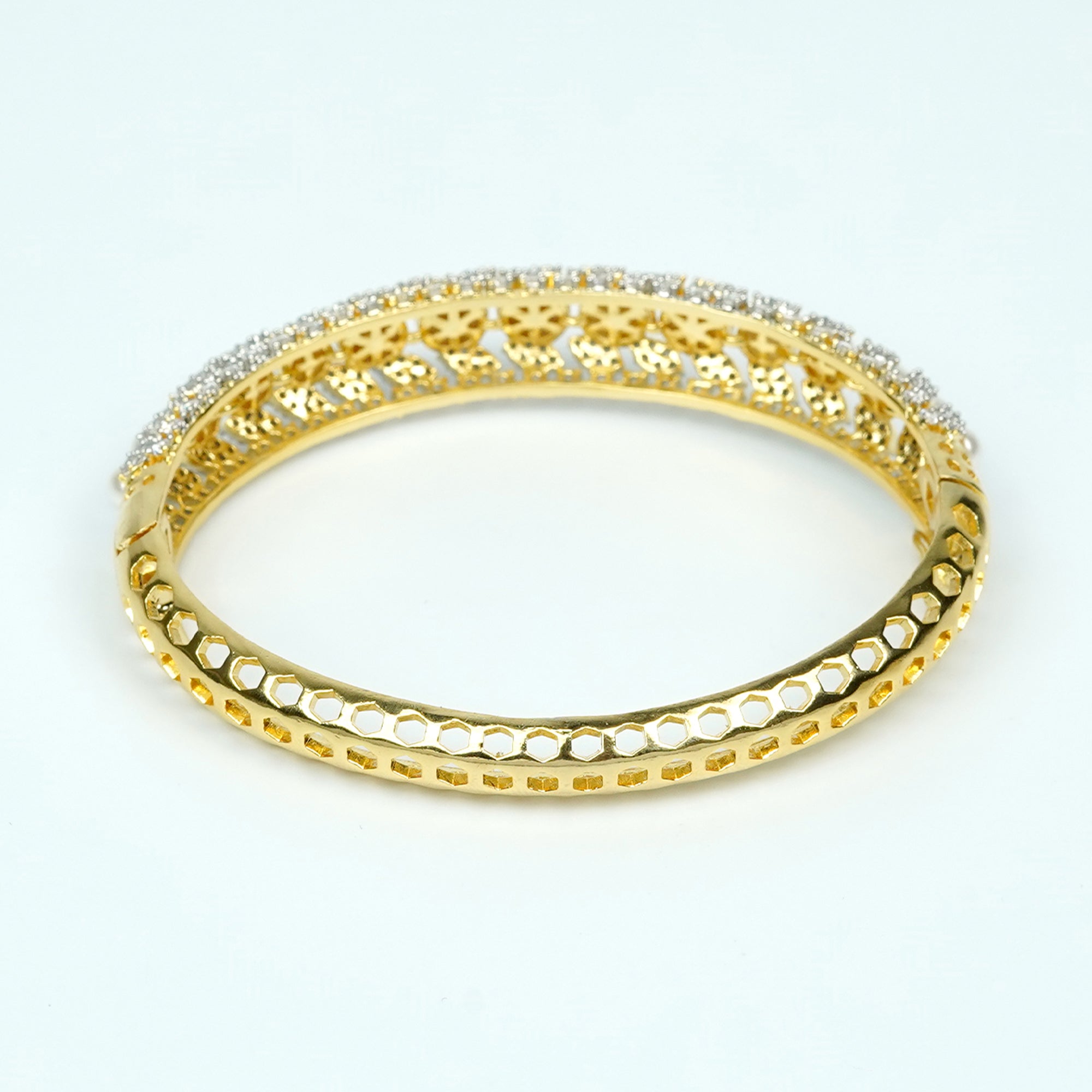 Zevar Club 22K Rhodium-Plated Handcrafted Pearl Embedded Design AAA Cubic Zirconia Studded Openable Bracelet