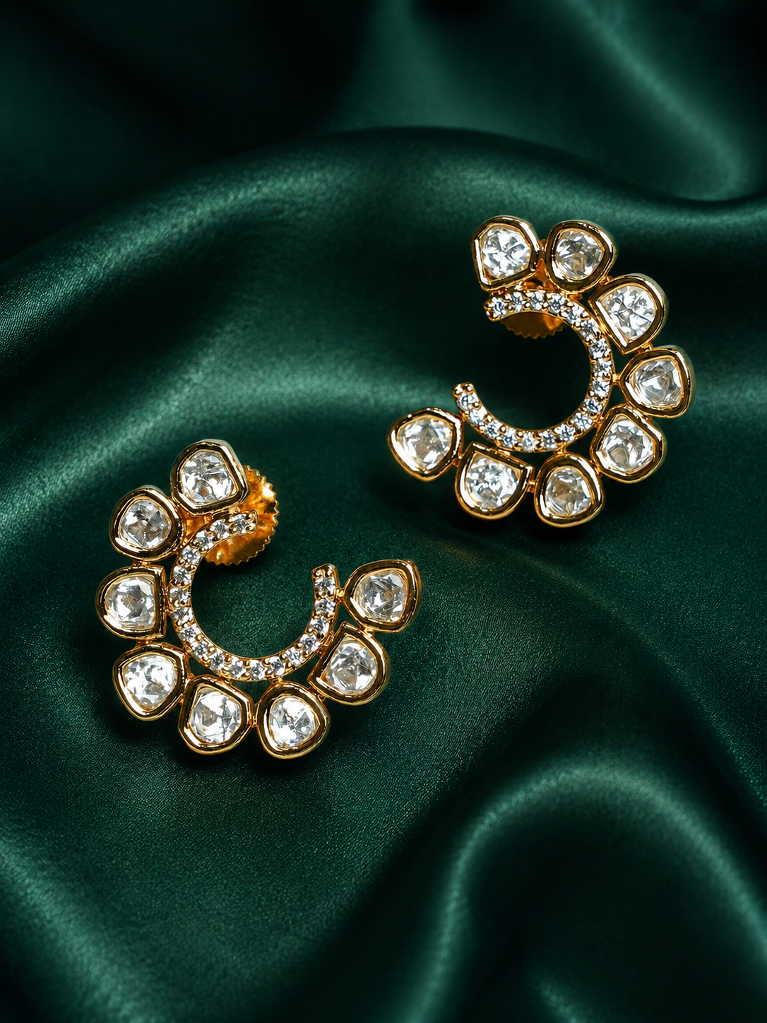 Zevar Club 12K Gold-Plated Sheetal C-Shaped Kundan Studs