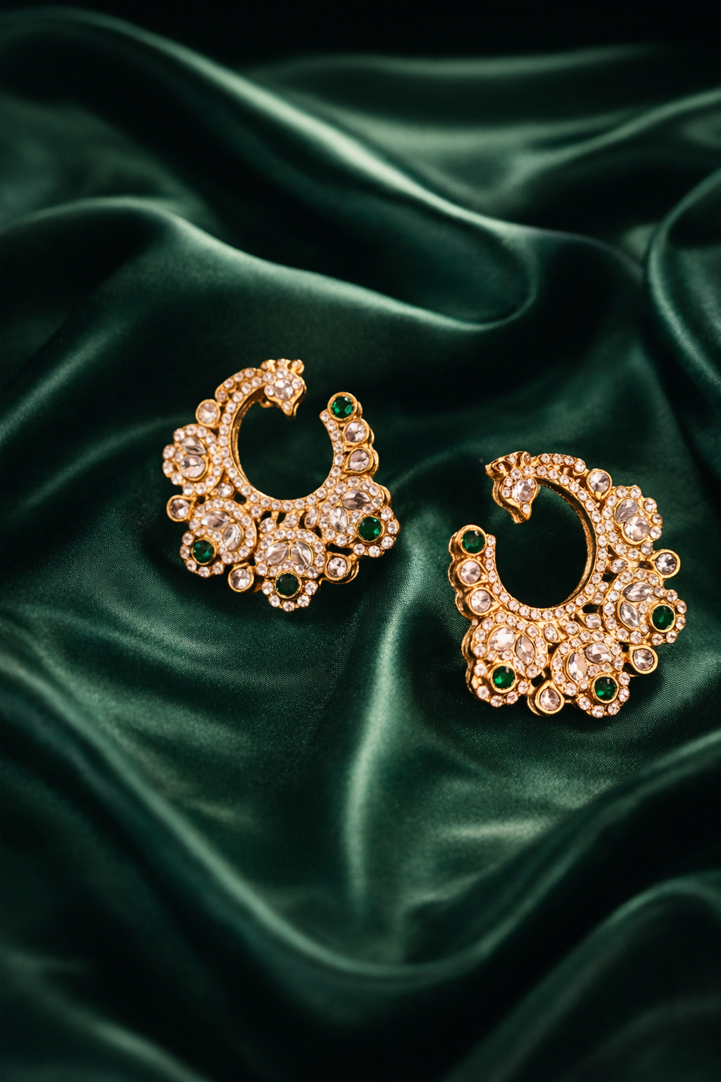 Luxe Statement Green American Diamond Stud Earrings