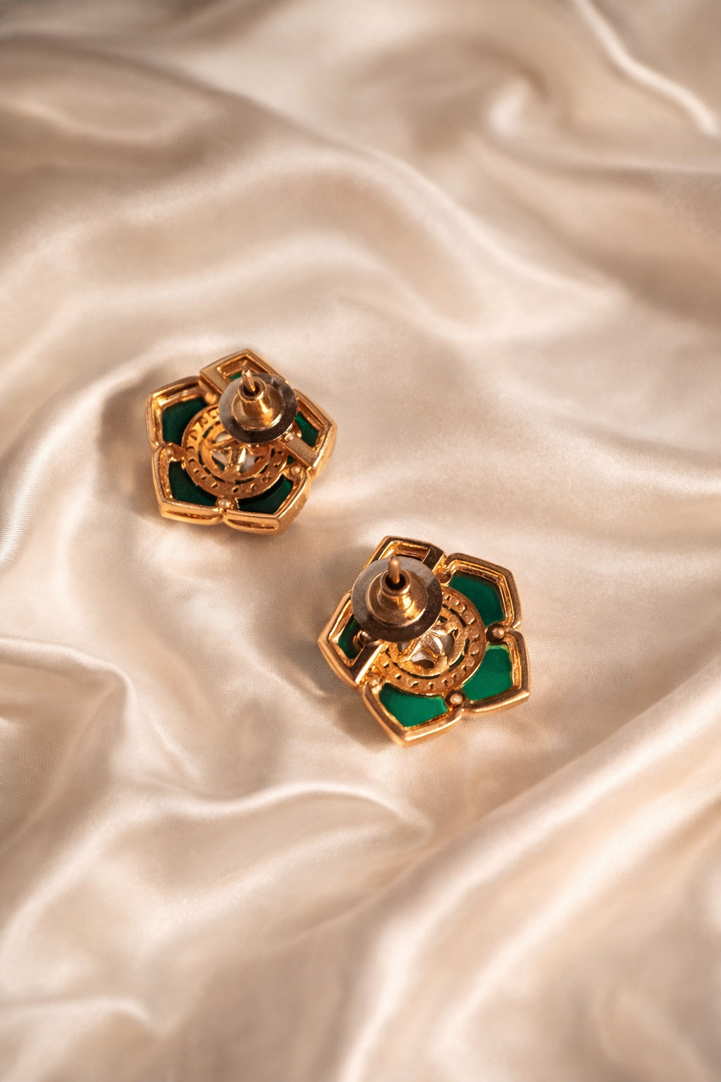 Evening Glam Floral Emerald Stud Earrings