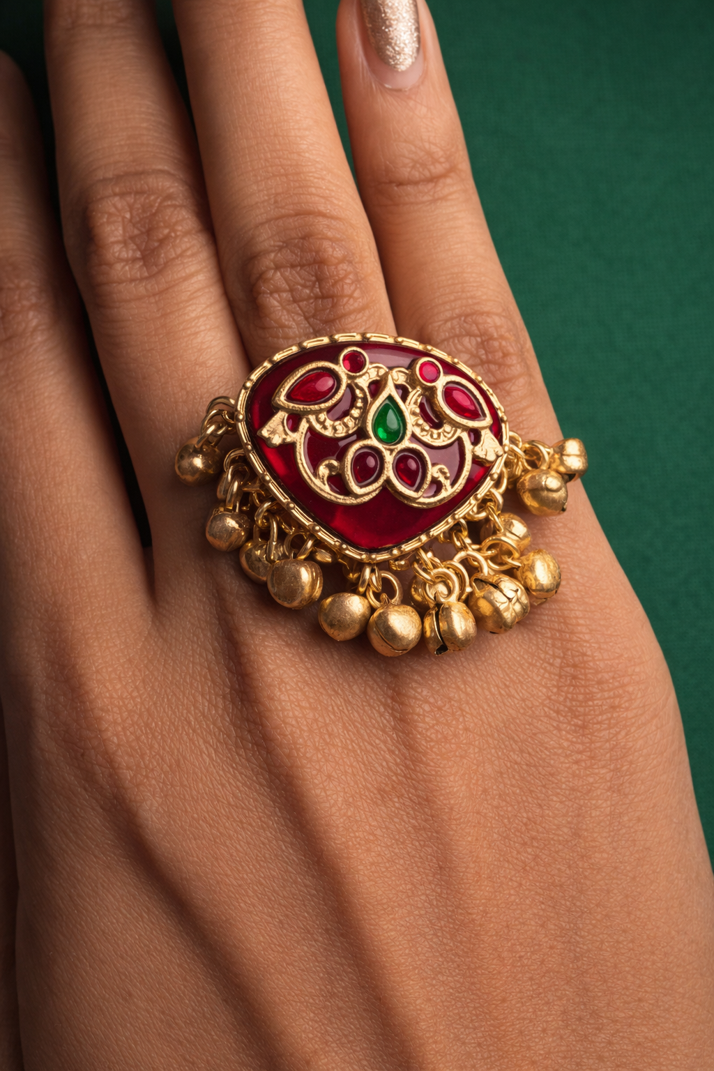 Ethnic Peach Enamel Statement Ring