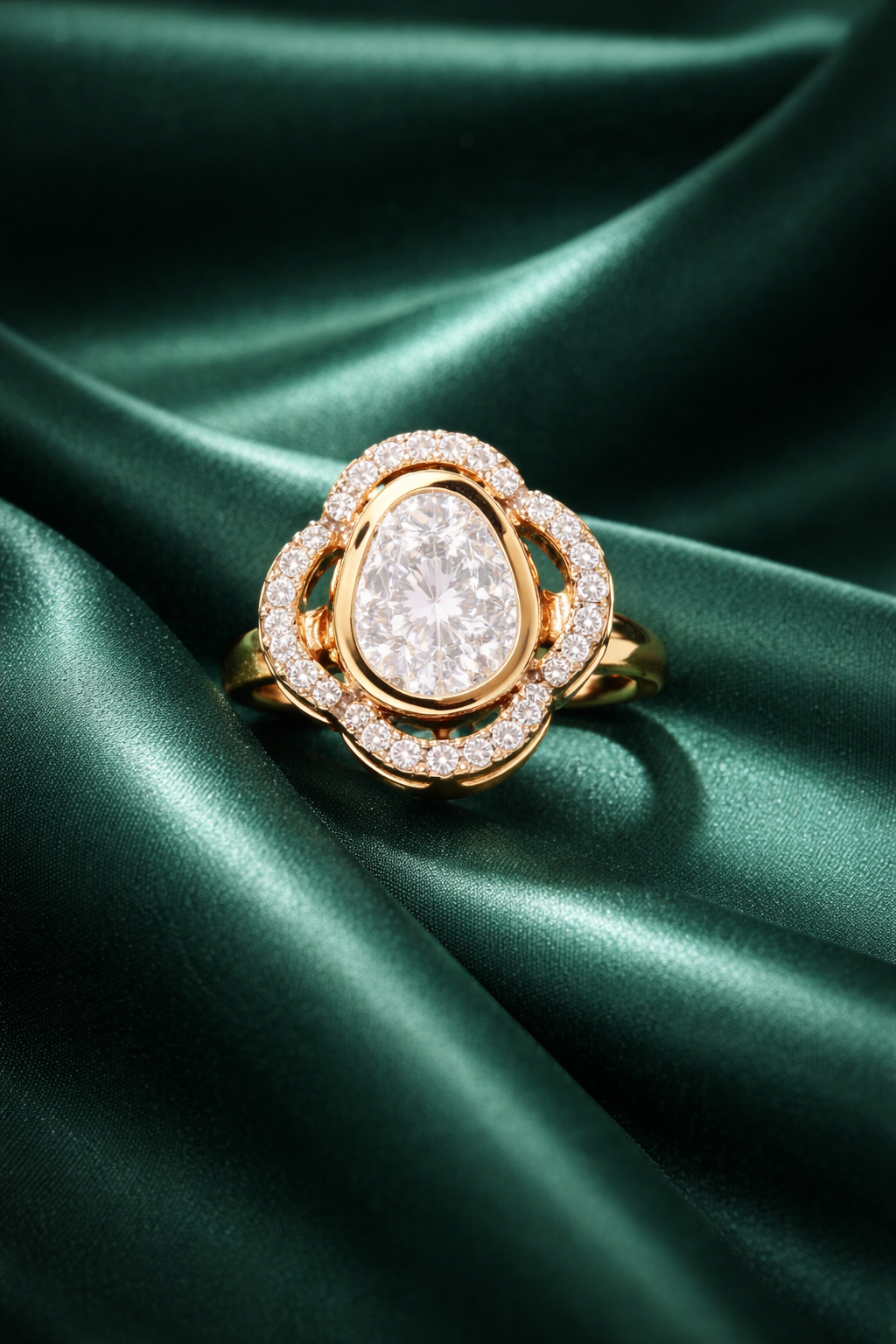 Zevar Club 14K Gold Plated Oval Flower Kundan Adjustable Ring