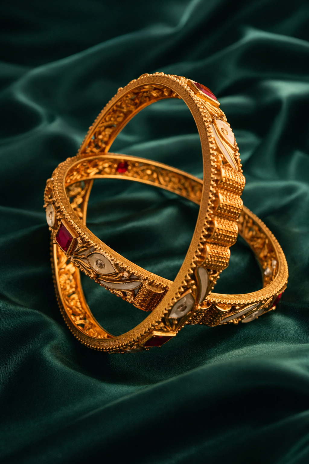 Wedding Ready Gold Plated Enamel Bangles Set