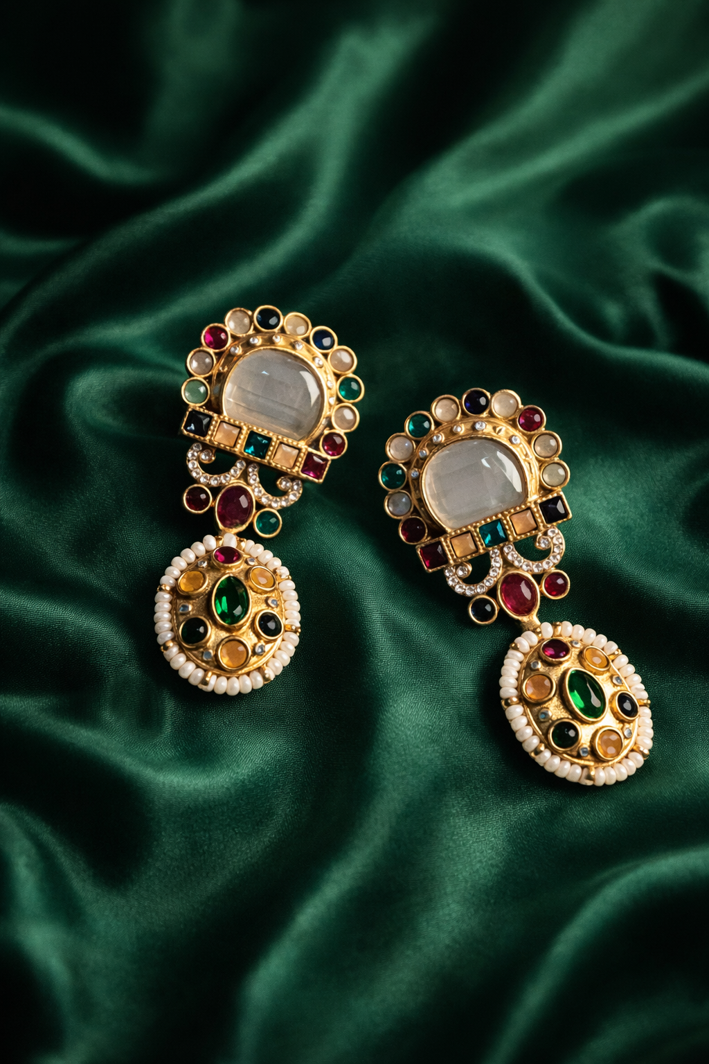 Bridal Inspired Ruby Kundan Pearl Drop Earrings