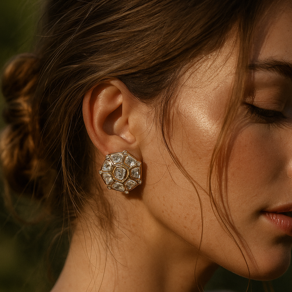 Zevar Club 18K Gold-Plated Octagon Kundan Studs