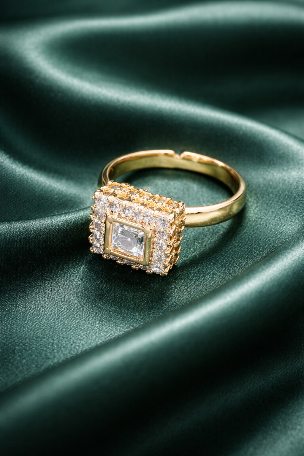 Zevar Club Adjustable Gold Plated Square Shaped Statement Kundan Ring
