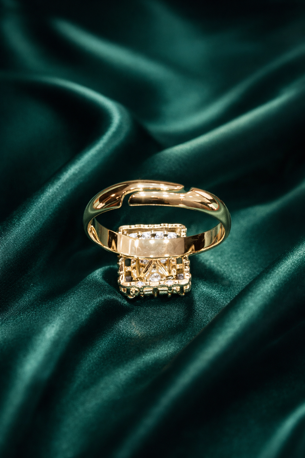 Zevar Club Adjustable Gold Plated Square Shaped Statement Kundan Ring