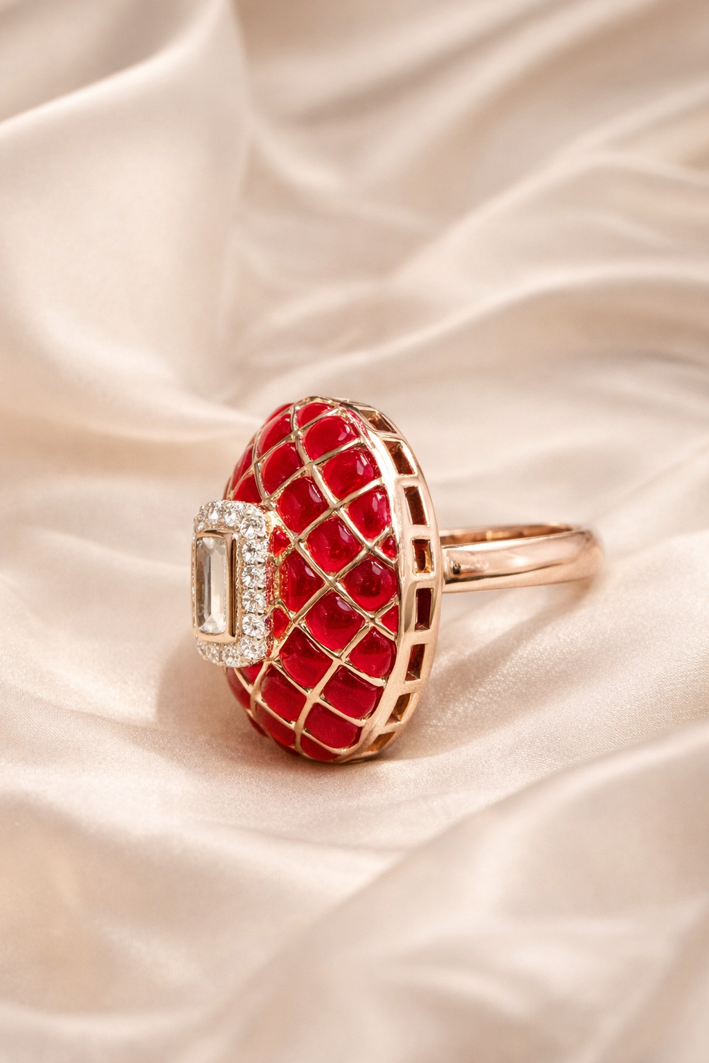 Zevar Club Adjustable Rose Pink Enamel Gold Plated Statement Ring for Women