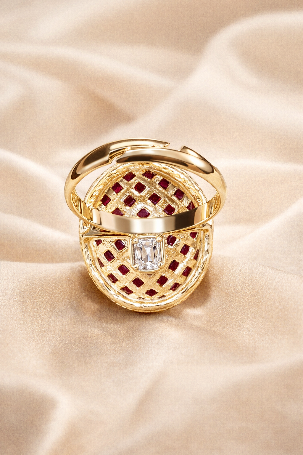 Zevar Club Adjustable Rose Pink Enamel Gold Plated Statement Ring for Women