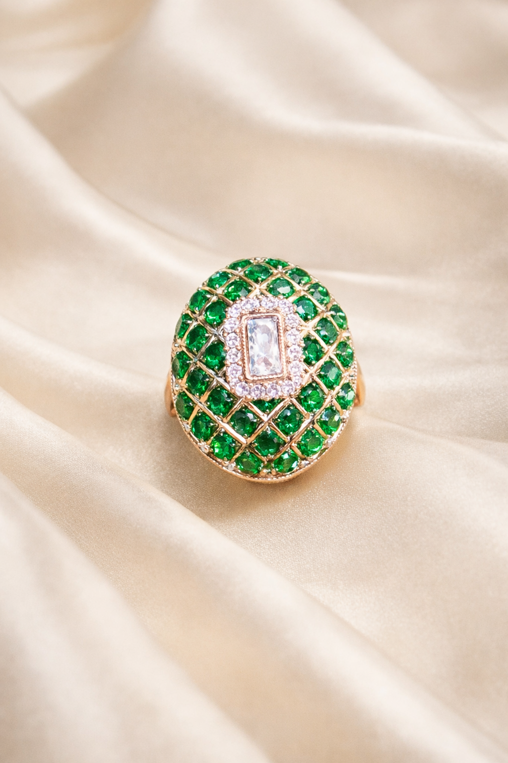 Zevar Club Adjustable Emerald Green Enamel Gold Plated Statement Ring for Women