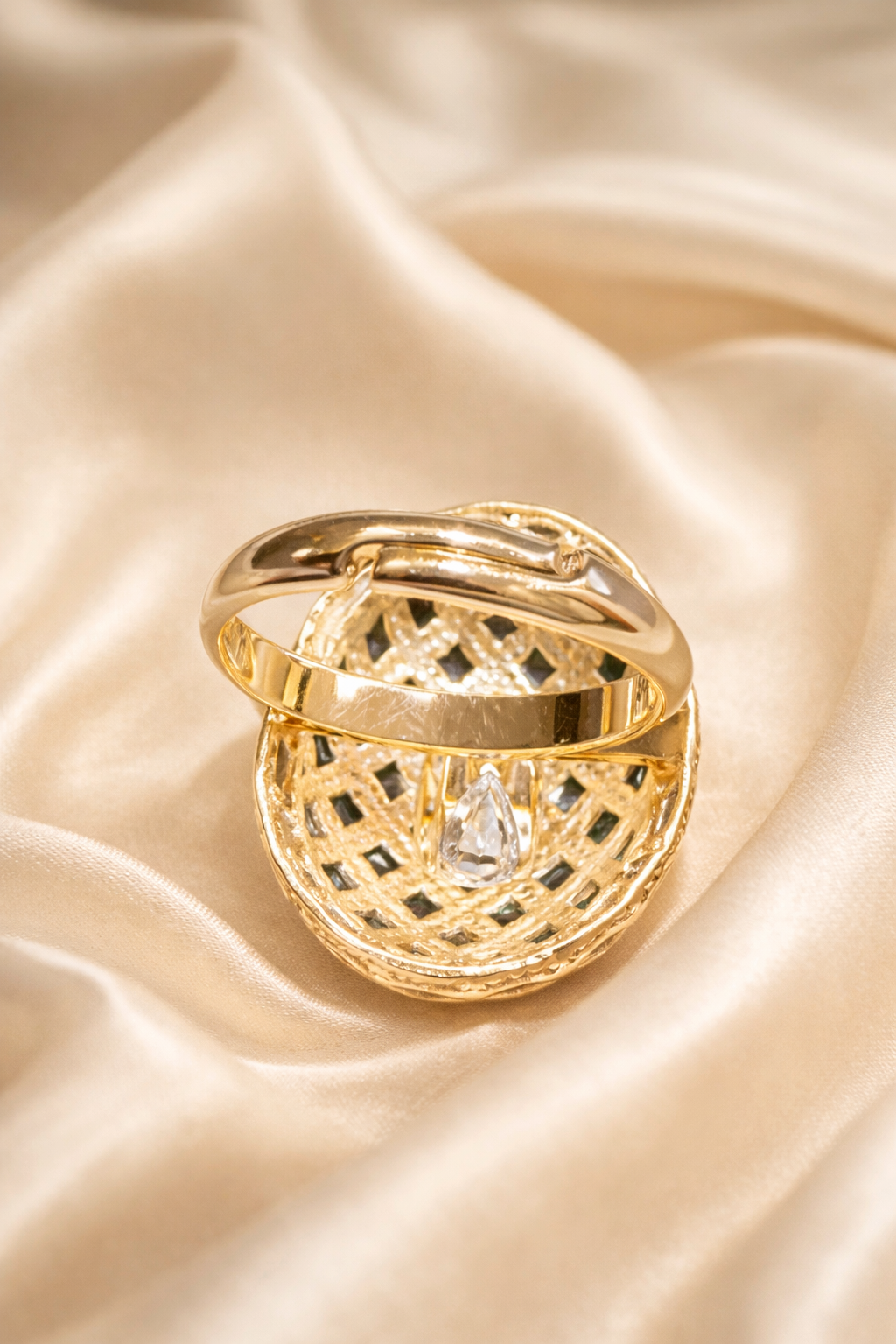 Zevar Club Adjustable Royal Blue Enamel Gold Plated Statement Ring for Women