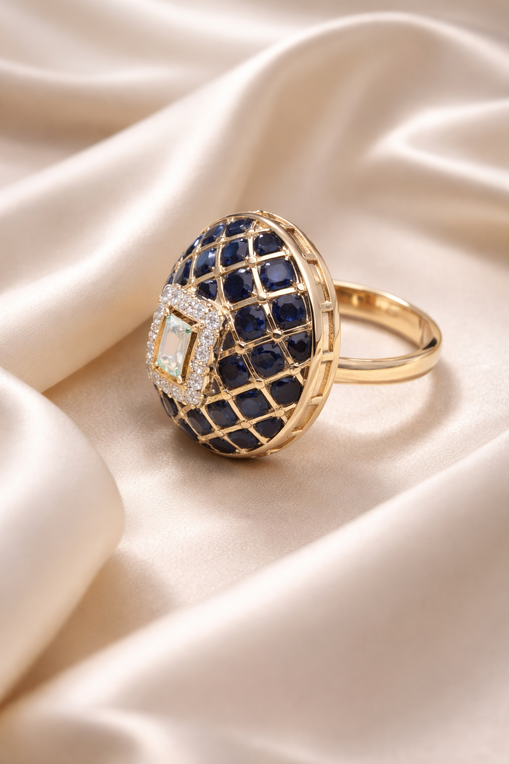 Zevar Club Adjustable Royal Blue Enamel Gold Plated Statement Ring for Women
