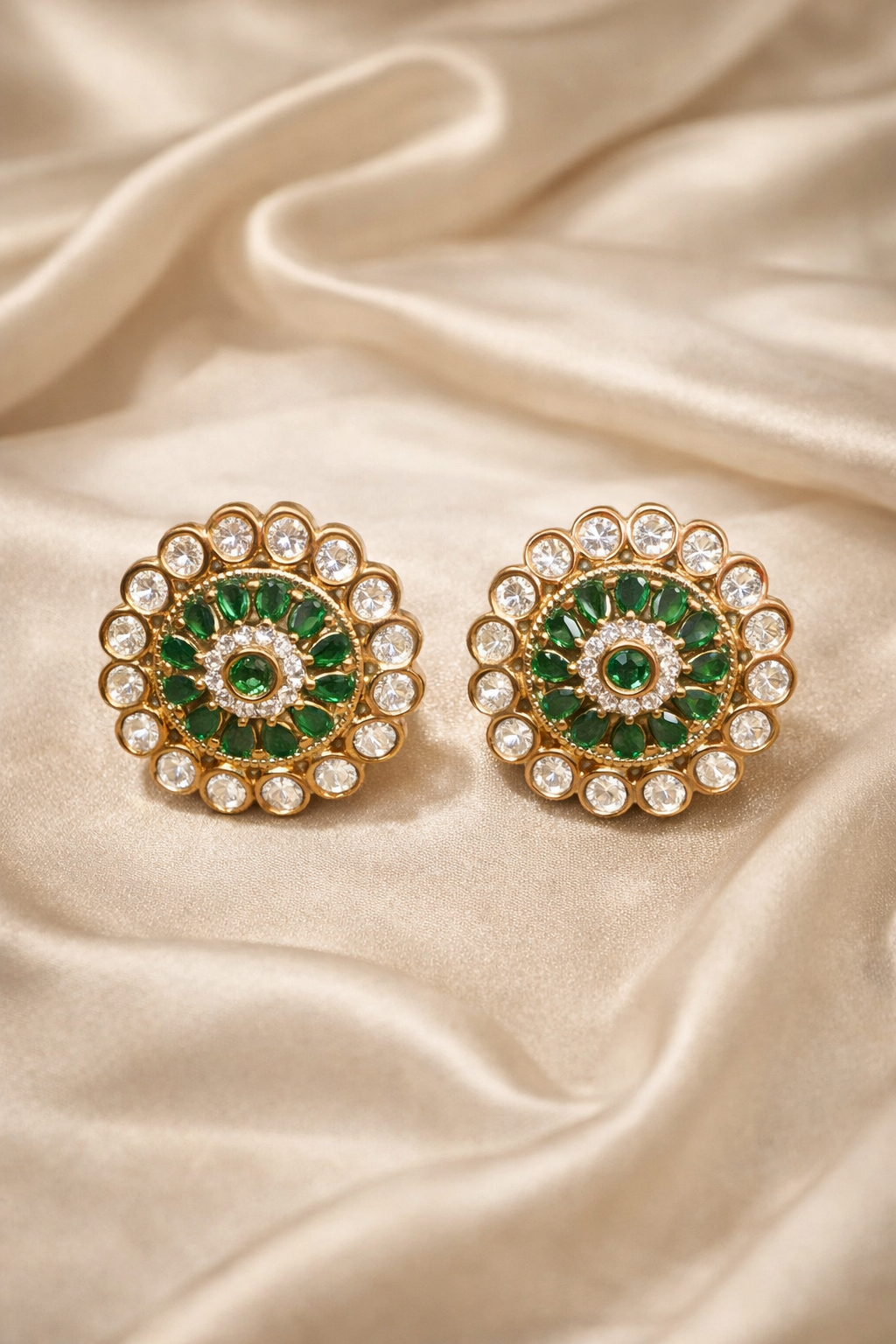 Zevar Club Festive Pearl White Gold Plated Statement Stud Earrings for Women