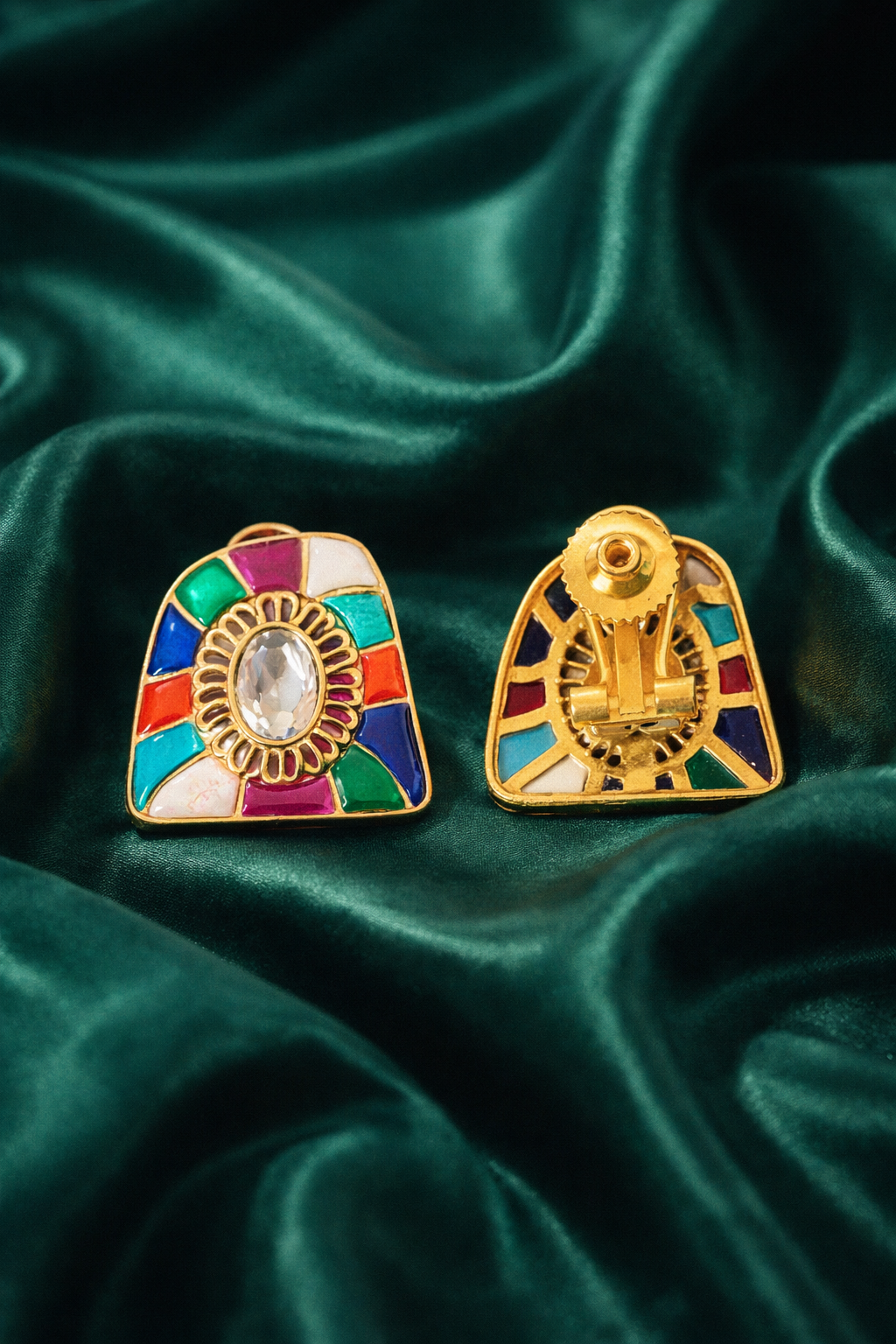 Zevar Club Multicolour Gold Plated Navratan Statement Stud