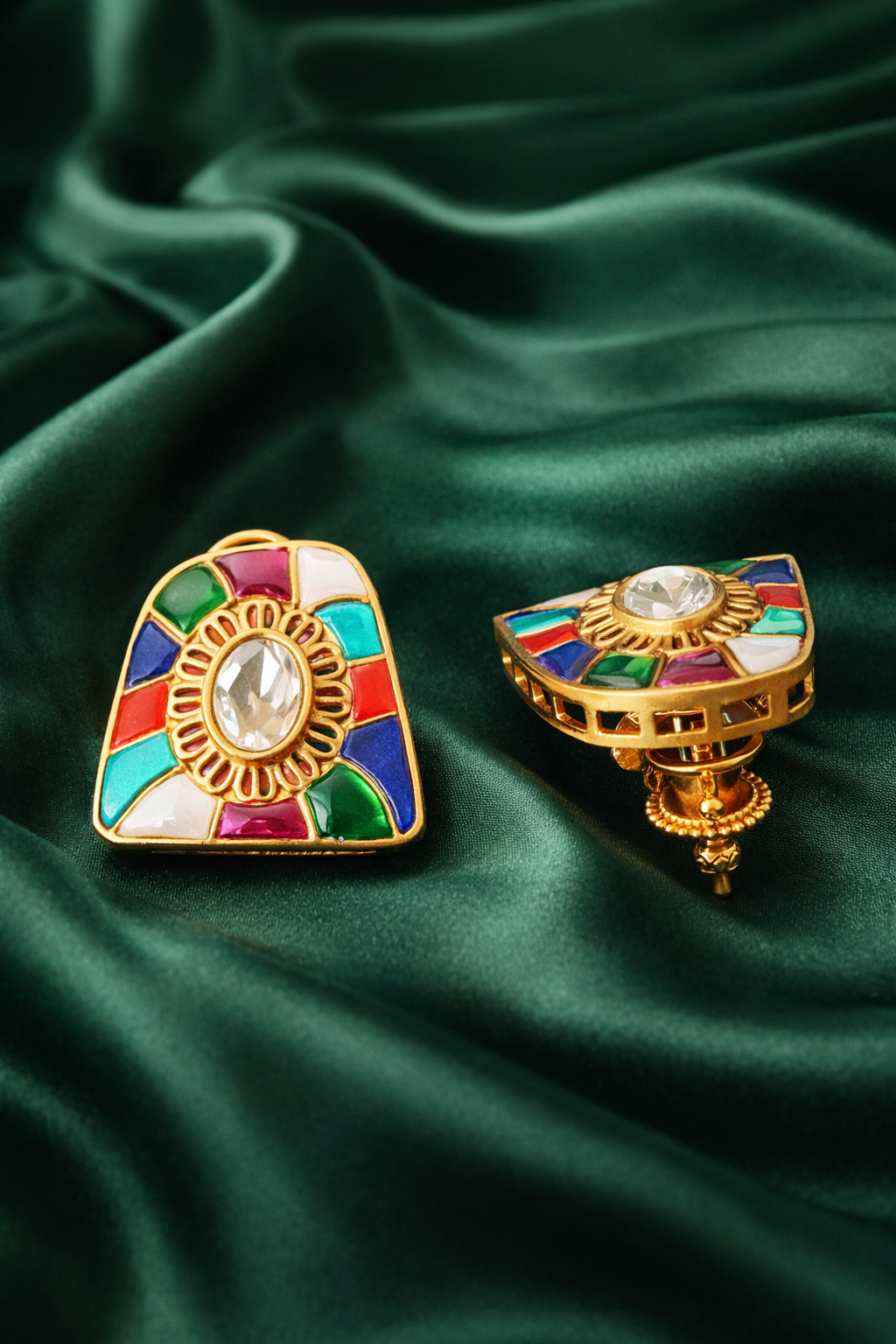 Zevar Club Multicolour Gold Plated Navratan Statement Stud