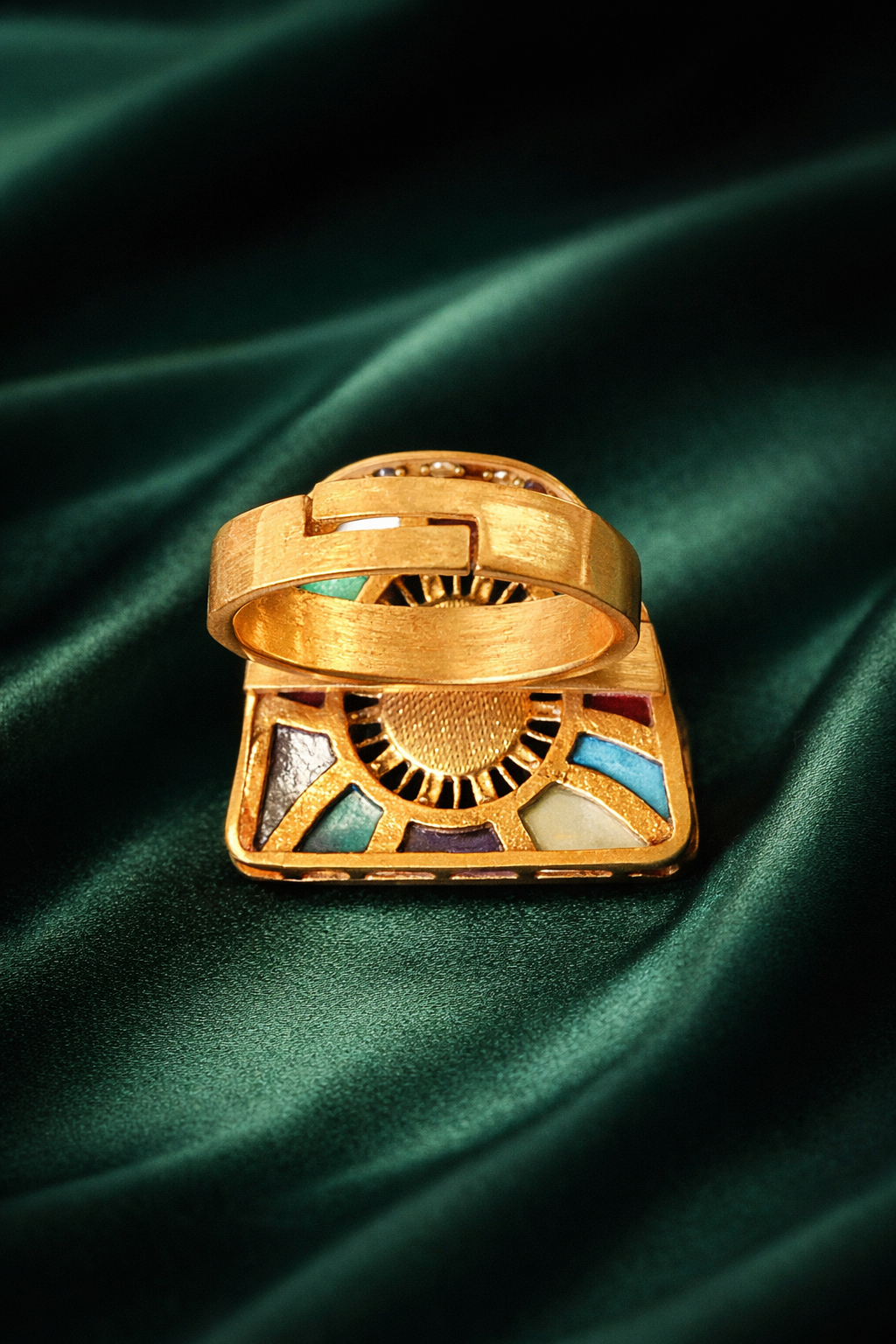 Zevar Club Multicolour Adjustable Gold Plated Statement Navratan Ring for Women