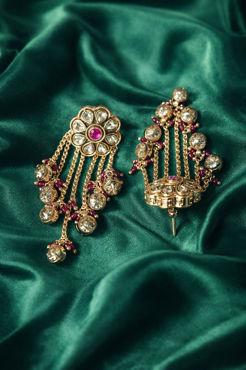 Zevar Club Ruby Red Gold Plated Ethnic Statement Drop Ghunghroo Earrings