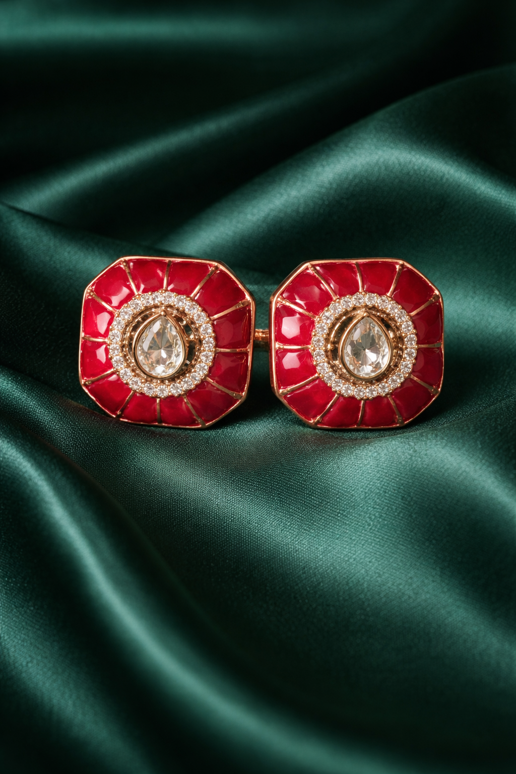 Zevar Club Ruby Red Gold Plated Chic Statement Stud Earrings