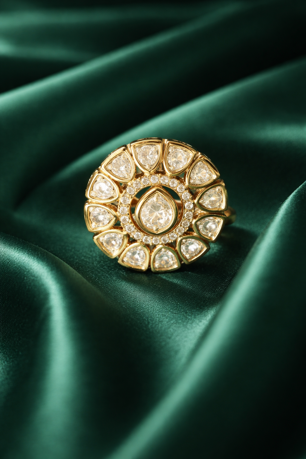 Zevar Club Gold Plated Uncut Kundan Statement Ring