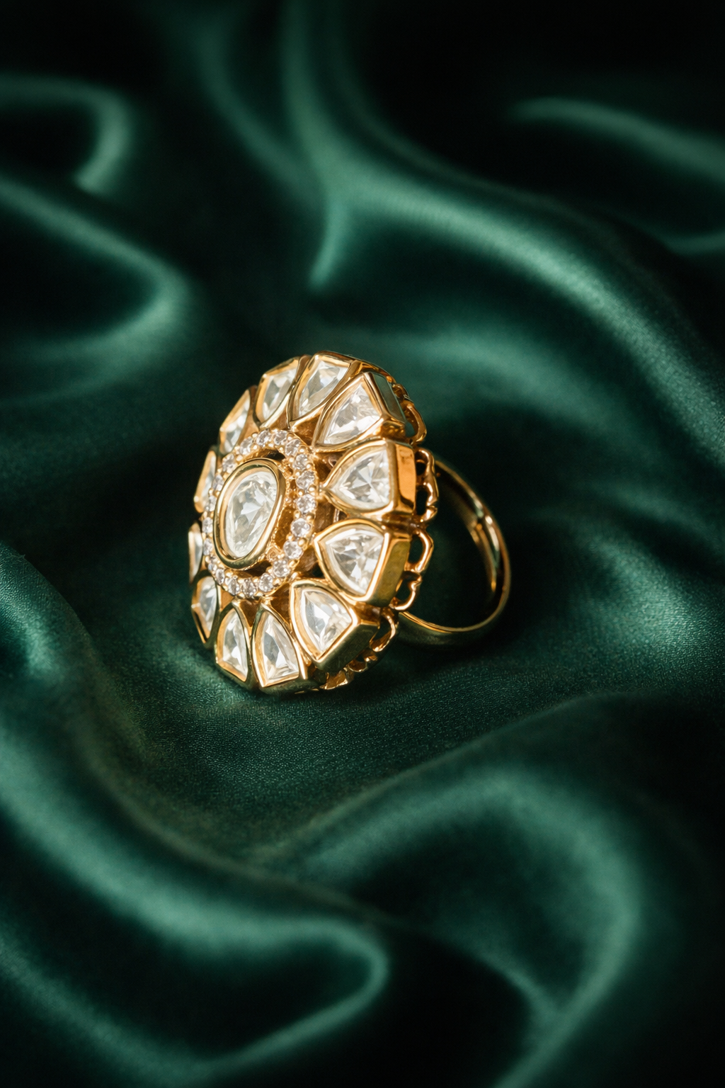 Zevar Club Gold Plated Uncut Kundan Statement Ring