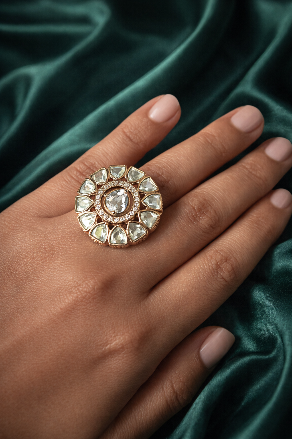 Zevar Club Gold Plated Uncut Kundan Statement Ring