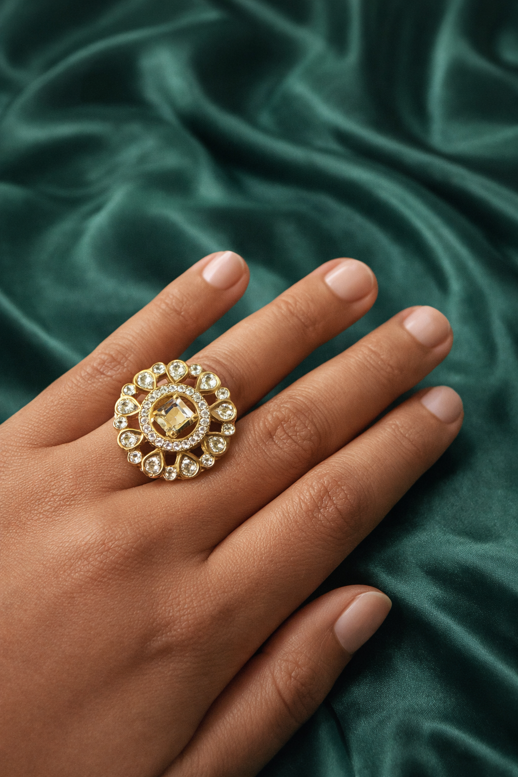 Zevar Club Gold Plated Statement Neutral Ivory Ring