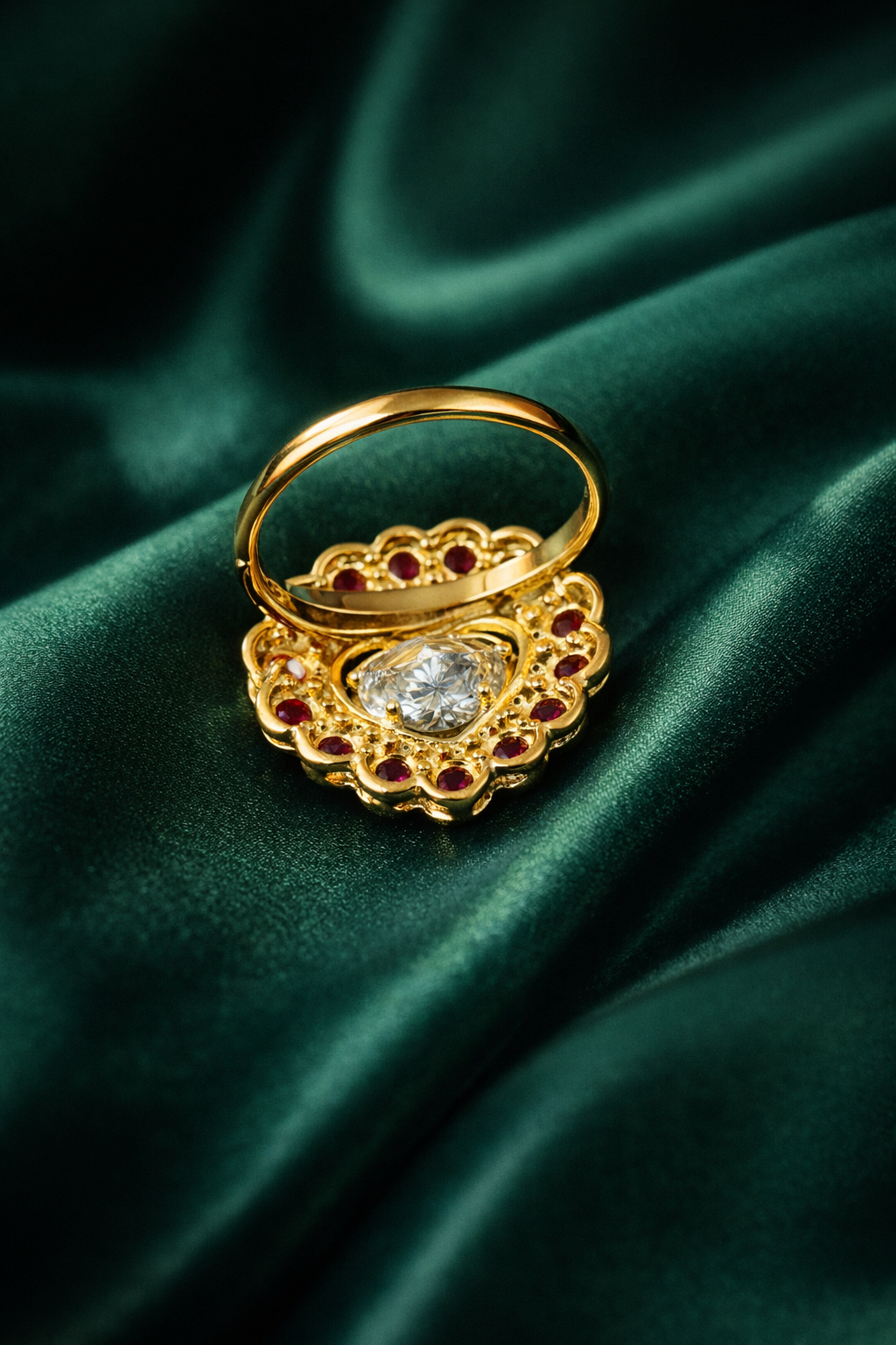 Zevar Club Ruby Red Gold Plated Assymentric Heritage Statement Ring