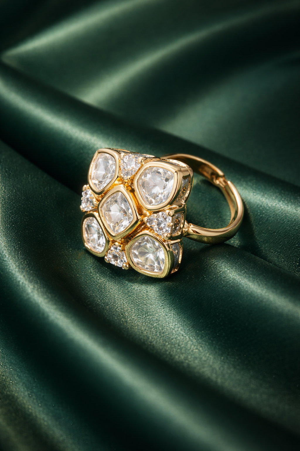 Zevar Club Gold Plated Statement Rhombus Ring