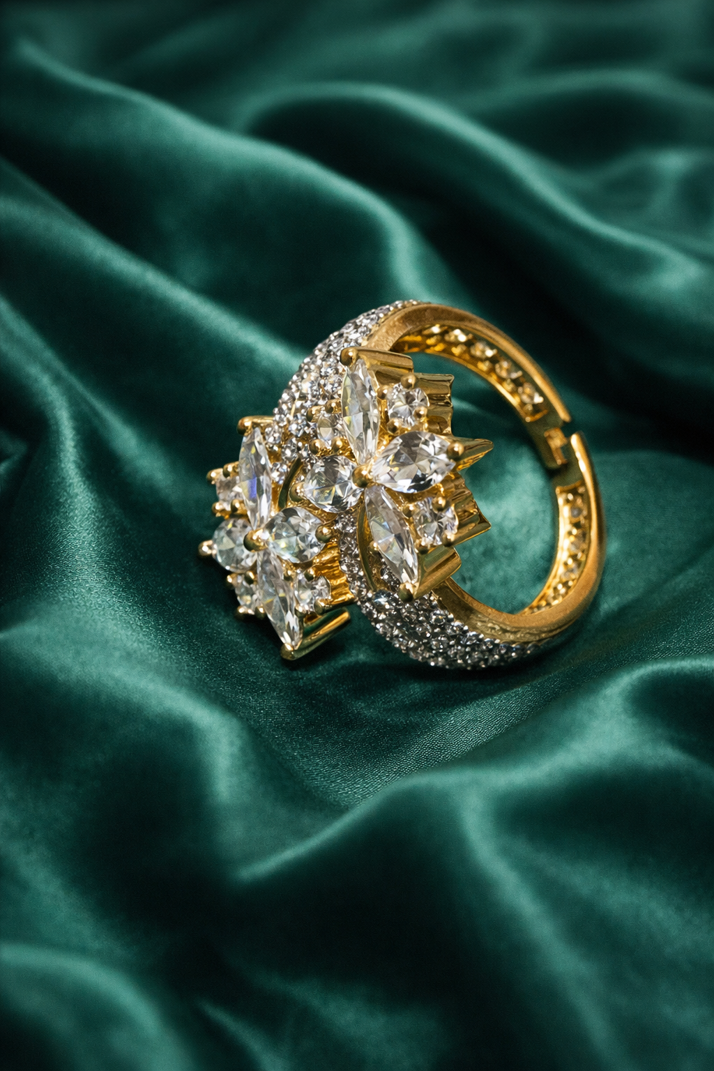 Zevar Club Gold Tone Adjustable Gold & Silver Statement Ring for Women
