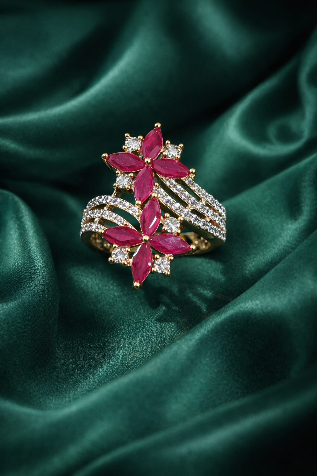 Zevar Club Ruby Red Gold & Silver Timeless Statement Ring