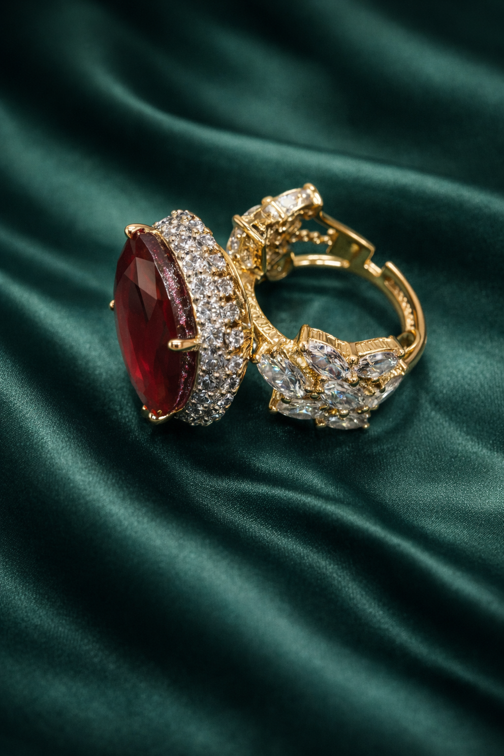 Zevar Club Ruby Red Gold & Silver Statement Cocktail Ring