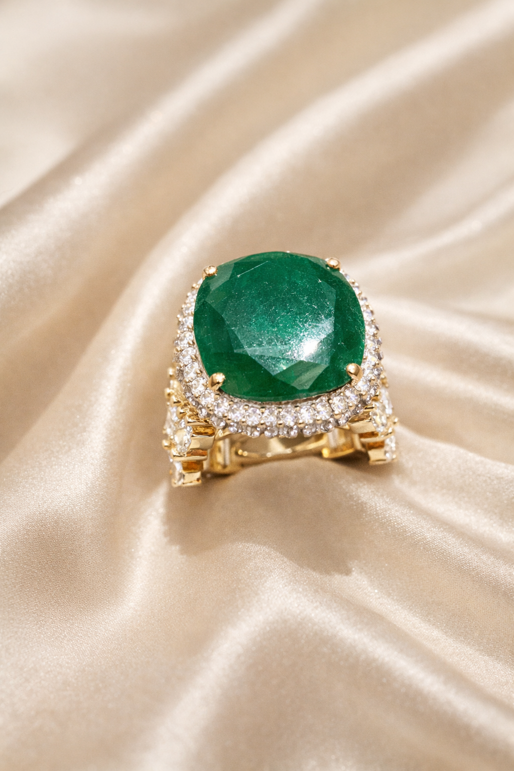 Zevar Club Emerald Green Gold & Silver Statement Cocktail Ring for Women