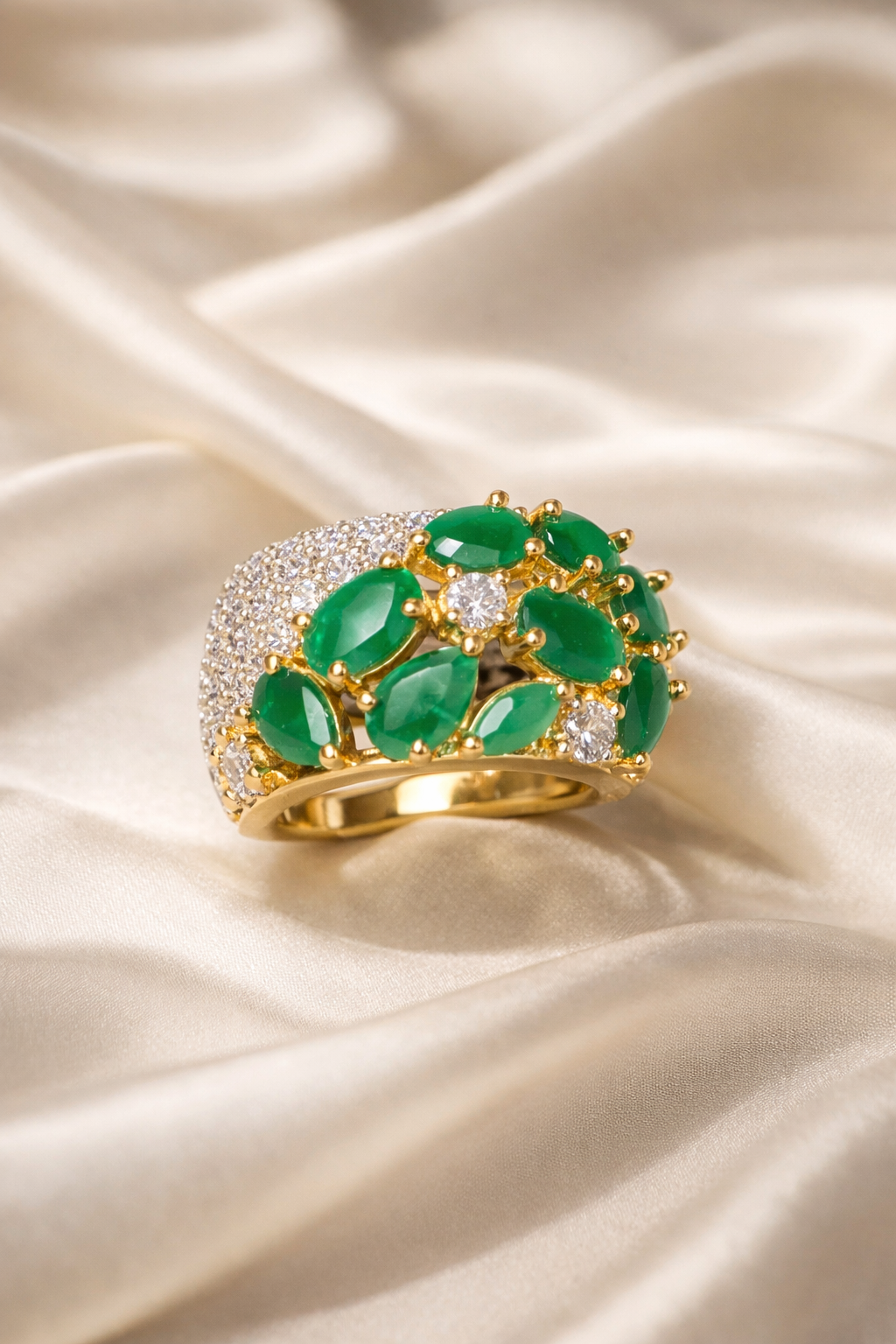 Zevar Club Emerald Green Gold Plated Statement Band Ring