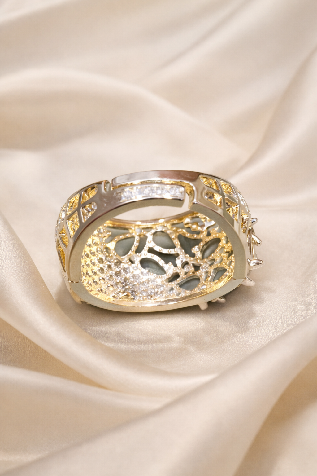 Zevar Club Emerald Green Gold Plated Statement Band Ring