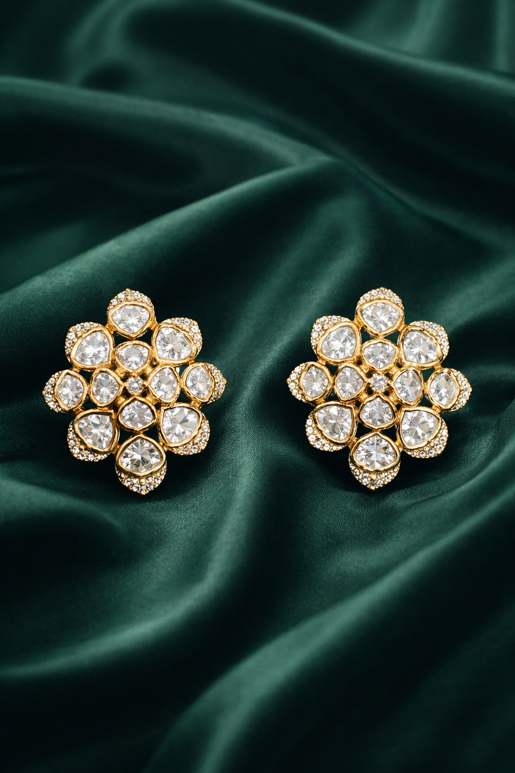 Zevar Club Gold Plated Flower Statement Stud Earrings